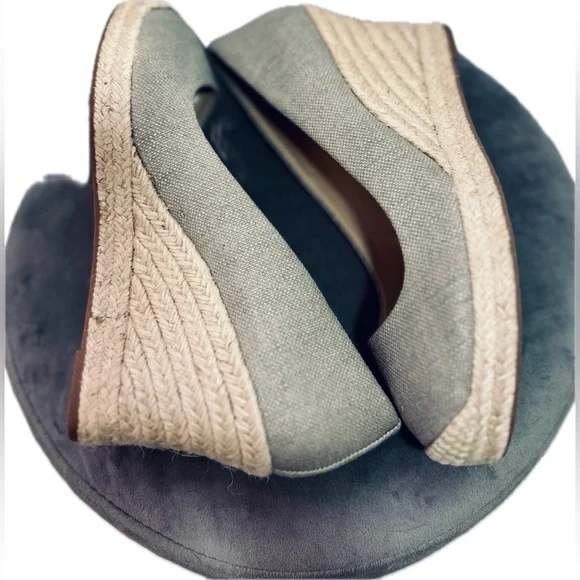 JCREW Seville Espadrille Wedge in Metallic Grey Canvas Jute Heel Shoe Womens- 7 - Picture 1 of 7